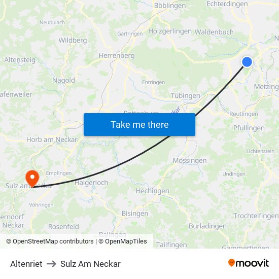 Altenriet to Sulz Am Neckar map