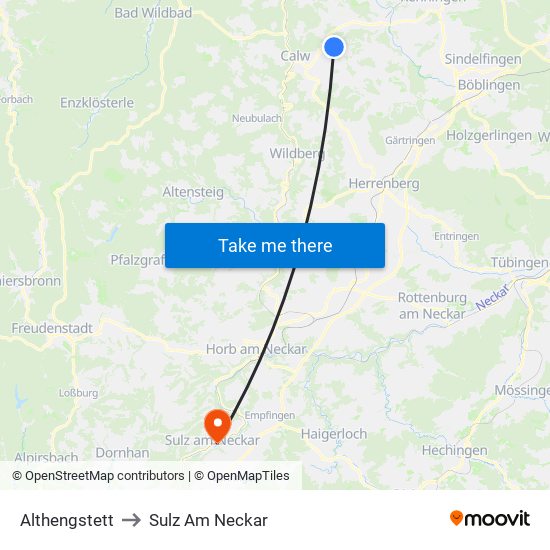 Althengstett to Sulz Am Neckar map
