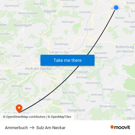 Ammerbuch to Sulz Am Neckar map
