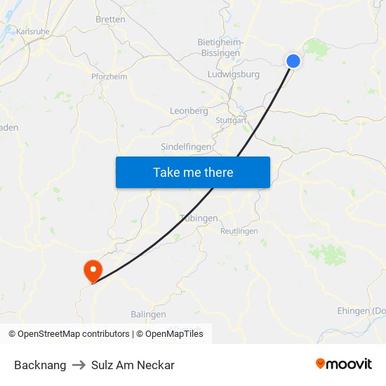 Backnang to Sulz Am Neckar map