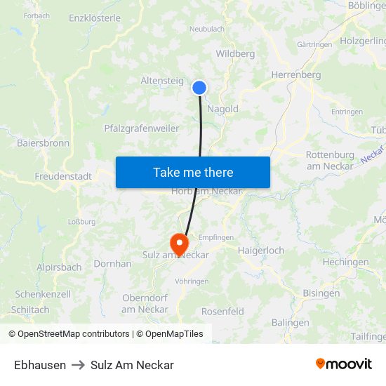 Ebhausen to Sulz Am Neckar map