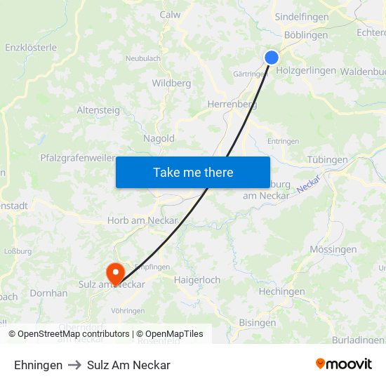 Ehningen to Sulz Am Neckar map