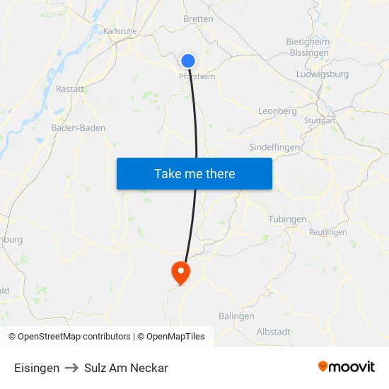 Eisingen to Sulz Am Neckar map