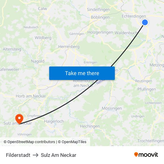 Filderstadt to Sulz Am Neckar map