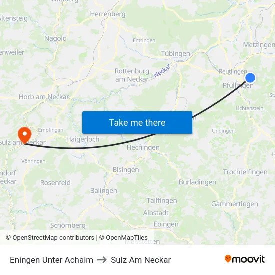 Eningen Unter Achalm to Sulz Am Neckar map