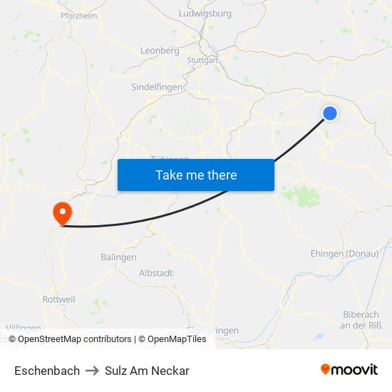 Eschenbach to Sulz Am Neckar map