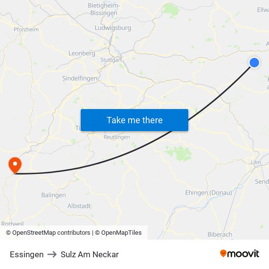 Essingen to Sulz Am Neckar map