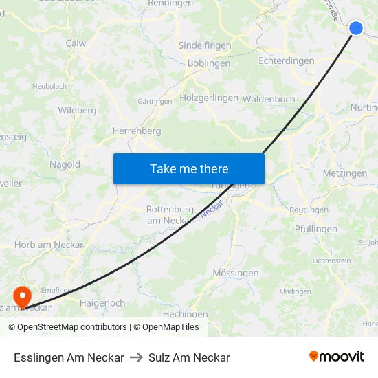 Esslingen Am Neckar to Sulz Am Neckar map