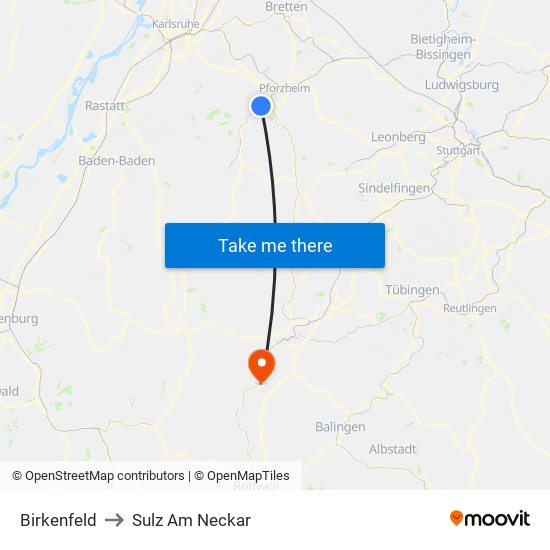 Birkenfeld to Sulz Am Neckar map