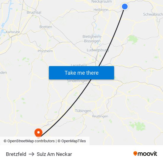 Bretzfeld to Sulz Am Neckar map