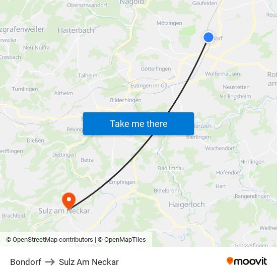 Bondorf to Sulz Am Neckar map