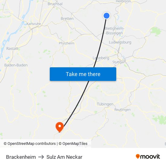 Brackenheim to Sulz Am Neckar map