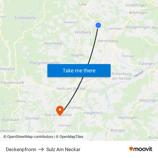 Deckenpfronn to Sulz Am Neckar map