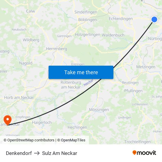 Denkendorf to Sulz Am Neckar map