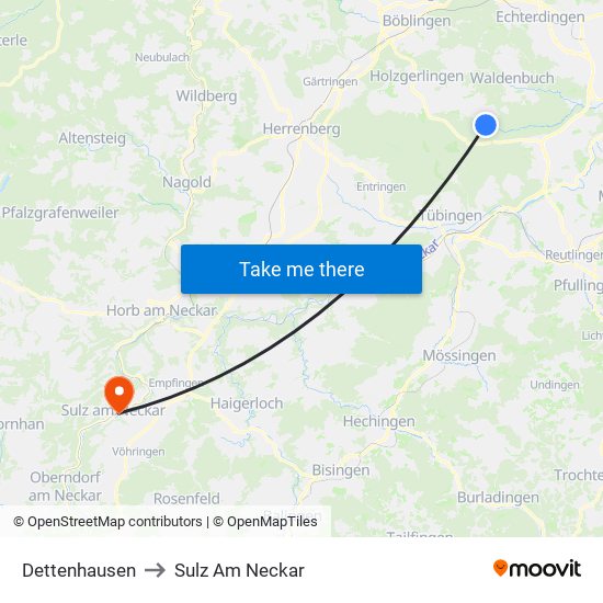 Dettenhausen to Sulz Am Neckar map