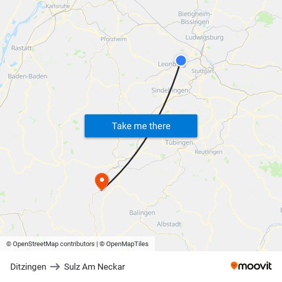 Ditzingen to Sulz Am Neckar map