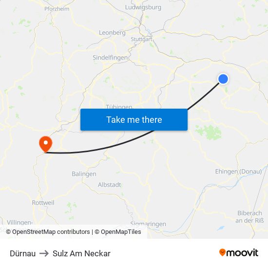 Dürnau to Sulz Am Neckar map