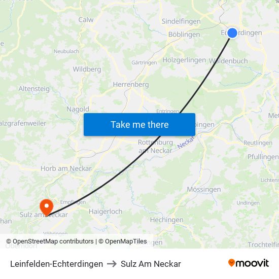 Leinfelden-Echterdingen to Sulz Am Neckar map