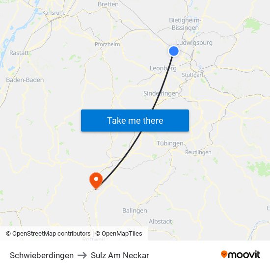 Schwieberdingen to Sulz Am Neckar map