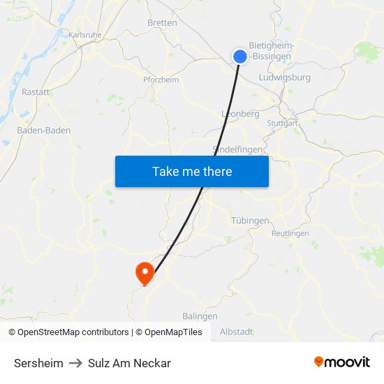 Sersheim to Sulz Am Neckar map