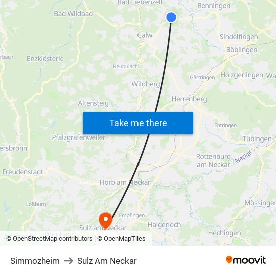 Simmozheim to Sulz Am Neckar map