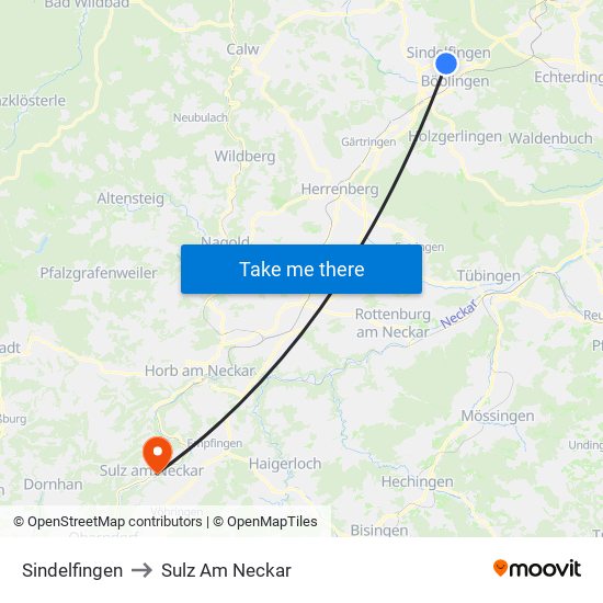 Sindelfingen to Sulz Am Neckar map