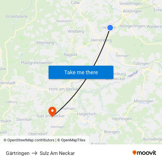 Gärtringen to Sulz Am Neckar map