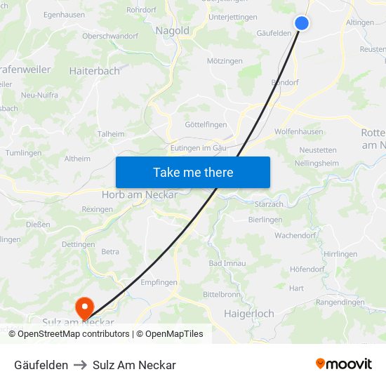Gäufelden to Sulz Am Neckar map