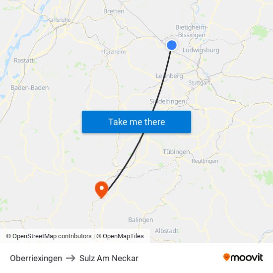 Oberriexingen to Sulz Am Neckar map