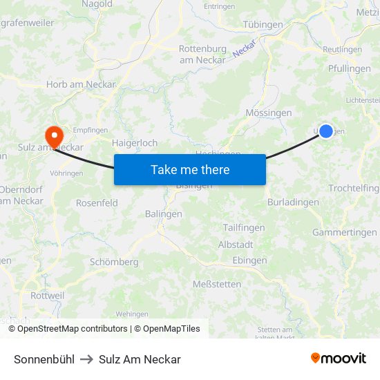 Sonnenbühl to Sulz Am Neckar map