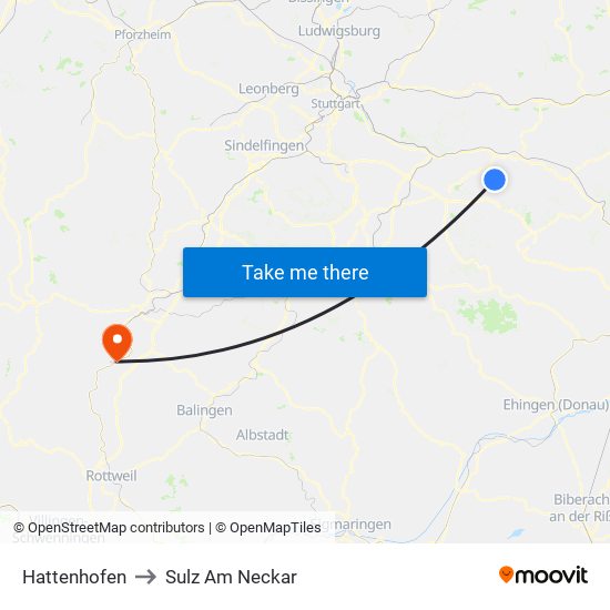 Hattenhofen to Sulz Am Neckar map