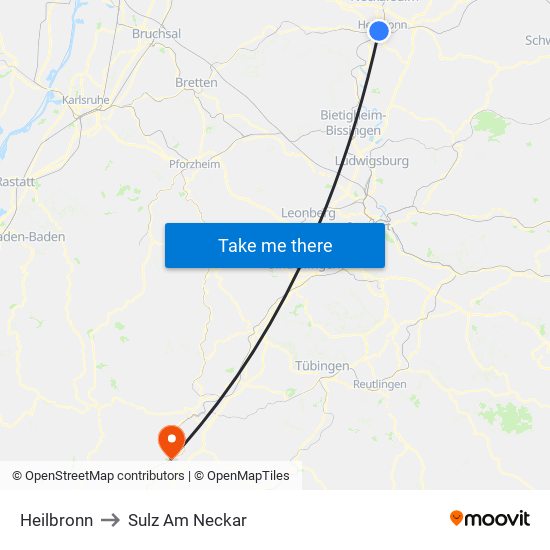 Heilbronn to Sulz Am Neckar map