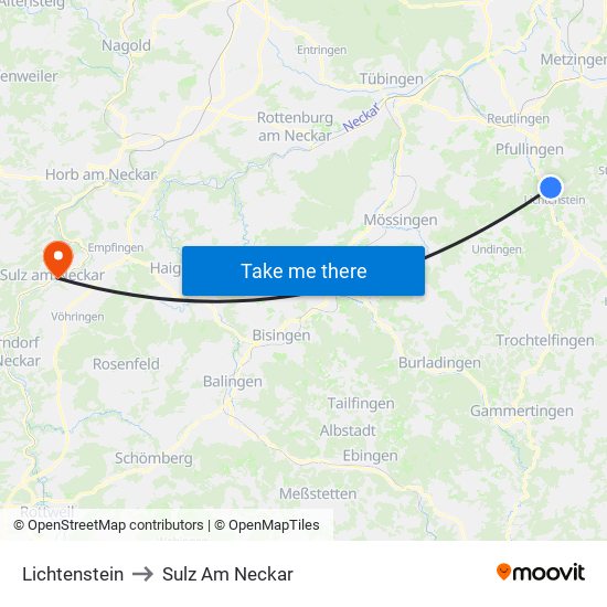 Lichtenstein to Sulz Am Neckar map