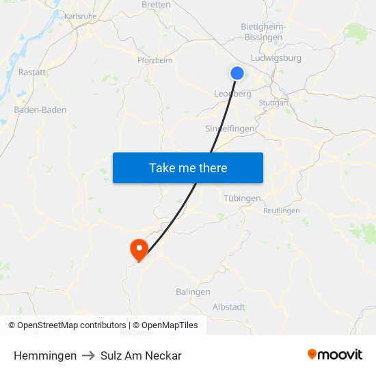 Hemmingen to Sulz Am Neckar map