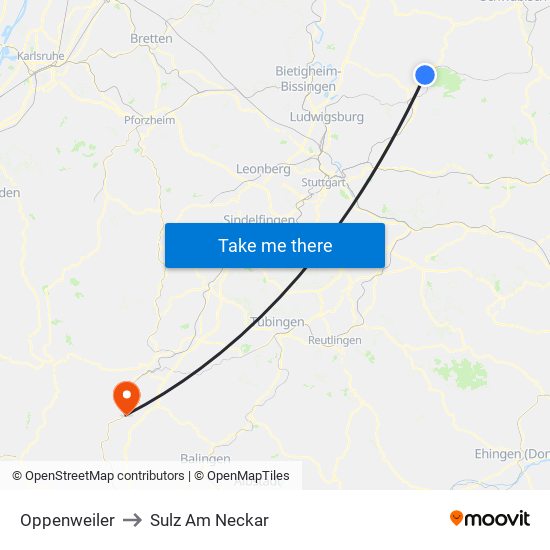 Oppenweiler to Sulz Am Neckar map