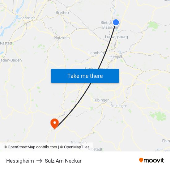 Hessigheim to Sulz Am Neckar map