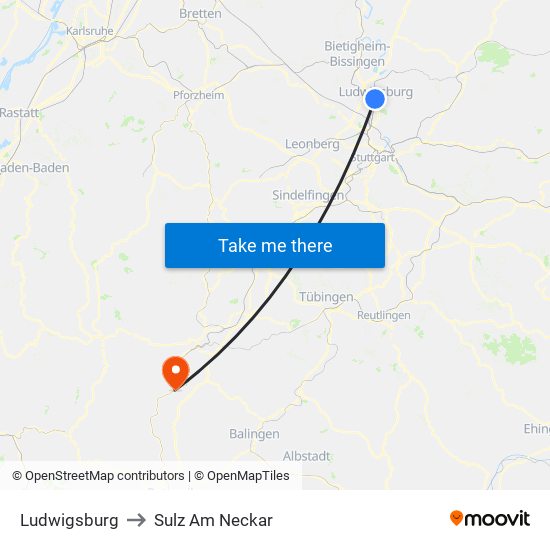 Ludwigsburg to Sulz Am Neckar map