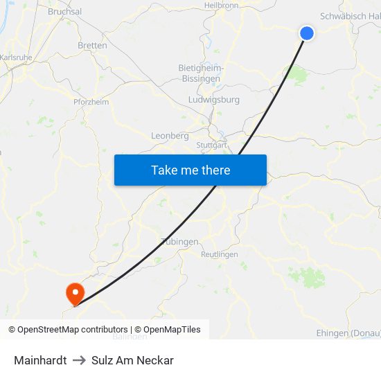 Mainhardt to Sulz Am Neckar map