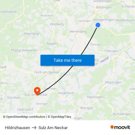 Hildrizhausen to Sulz Am Neckar map