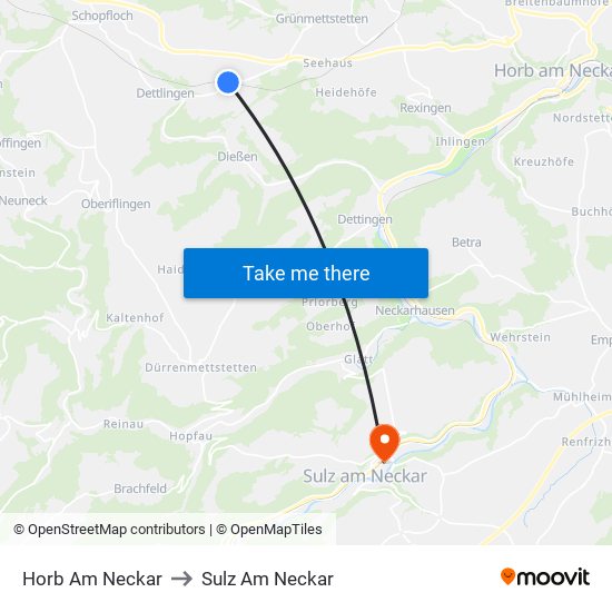 Horb Am Neckar to Sulz Am Neckar map