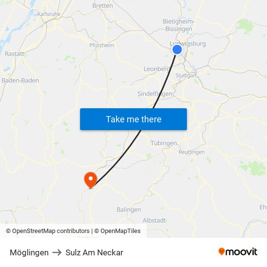 Möglingen to Sulz Am Neckar map