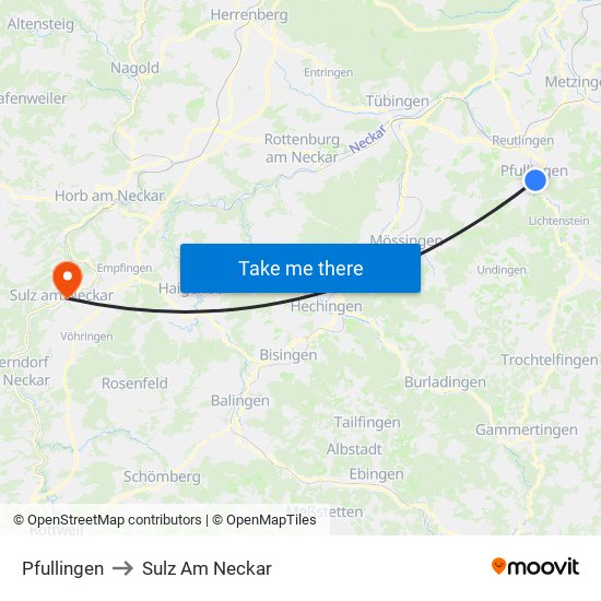 Pfullingen to Sulz Am Neckar map