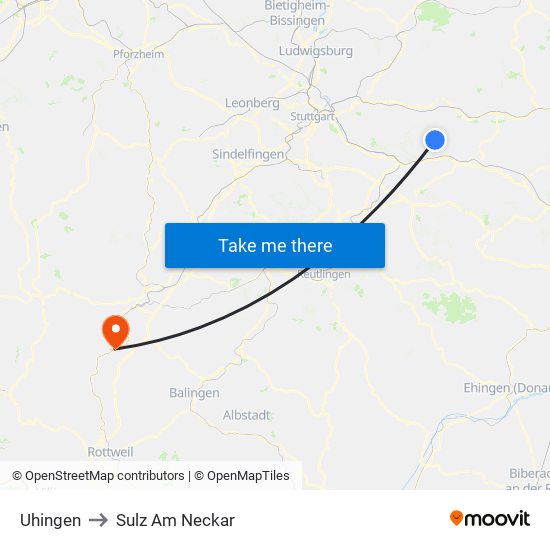 Uhingen to Sulz Am Neckar map