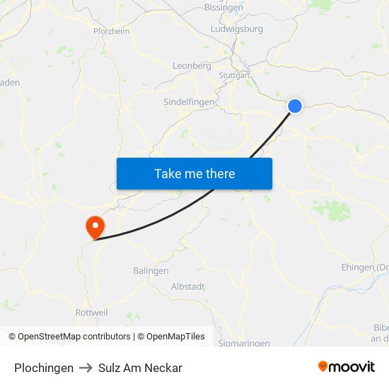 Plochingen to Sulz Am Neckar map