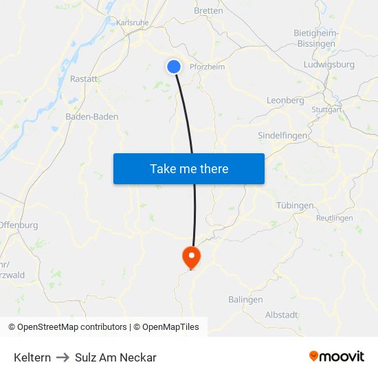 Keltern to Sulz Am Neckar map