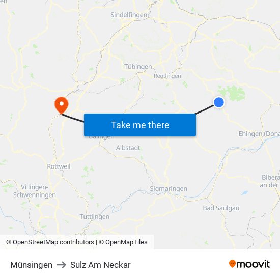 Münsingen to Sulz Am Neckar map