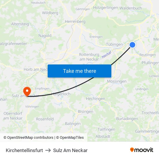 Kirchentellinsfurt to Sulz Am Neckar map