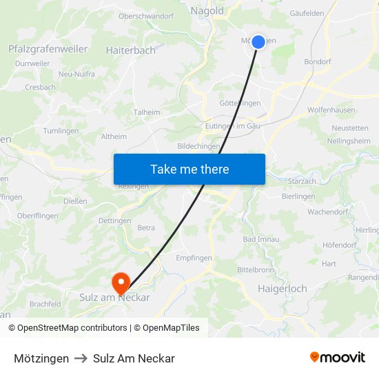 Mötzingen to Sulz Am Neckar map