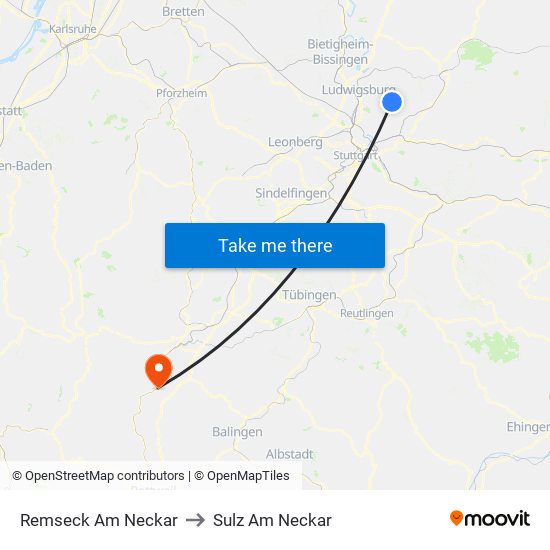 Remseck Am Neckar to Sulz Am Neckar map