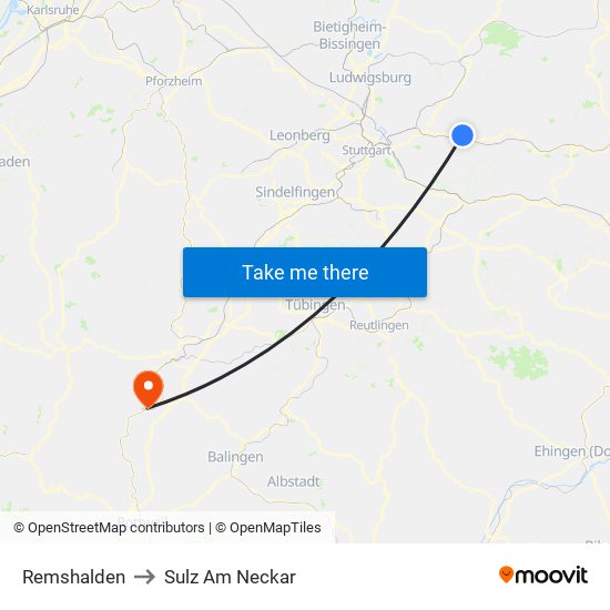 Remshalden to Sulz Am Neckar map